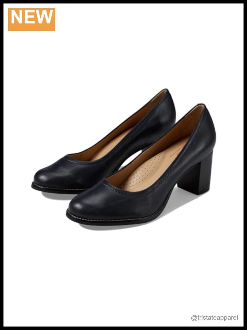 Womens Leather Pump Block Heel Round Toe Slip-On Business Casual